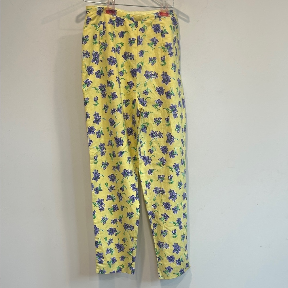 Vintage Lilly Pulitzer Linen Cottom pastel Yellow Floral Summer Print Pants 6